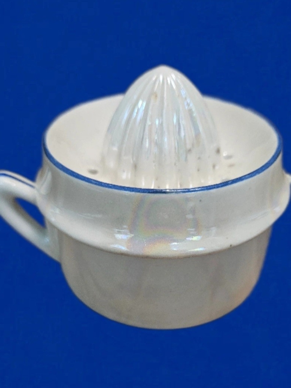Vintage Český Porcelán Dubí 2-Piece Porcelain Lemon Juicer - Blue Line